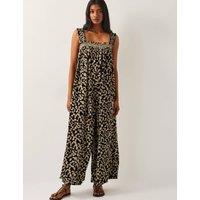 Batik Shirred Sleeveless Wide Leg Jumpsuit