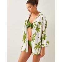 Monsoon Cotton Rich Palm Print Shirt Green Mix