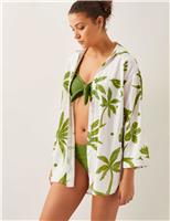 Monsoon Cotton Rich Palm Print Shirt Green Mix