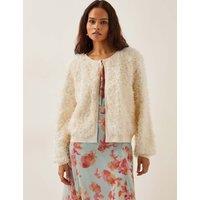 Textured Floral Crew Neck Cardigan
