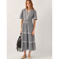 Pure Cotton Gingham Midi Tiered Dress