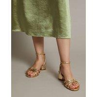 Metallic Ankle Strap Block Heel Sandals