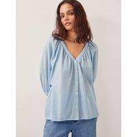 Pure Cotton Striped V-Neck Blouse