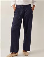 Monsoon Pure Linen Straight Leg Cropped Trousers Navy