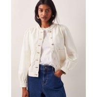 Monsoon Cotton Rich Frill Neck Short Jacket Ecru