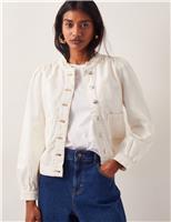 Monsoon Cotton Rich Frill Neck Short Jacket Ecru