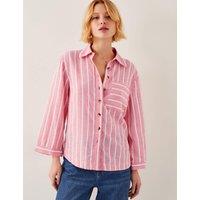 Linen Blend Striped Collared Shirt