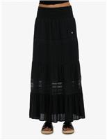 Superdry & Co Lace Detail Maxi Tiered Skirt Black