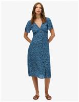 Heart Print V-Neck Midi Tea Dress