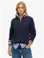 Cotton Rich Tipped Detail Half Zip Jumper