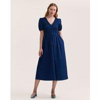 Pure Cotton V-Neck Midi Shirred Dress