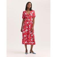 Crepe V-Neck Button Through Midi Tea Dress