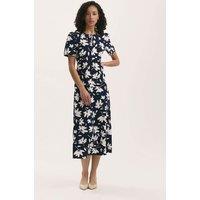 Finery London Printed Round Neck Midi Tea Dress Navy Mix