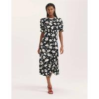 Finery London Jersey Floral Midi Waisted Dress Black Mix