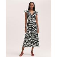 Finery London Printed V-Neck Ruffle Midi Tea Dress Black Mix