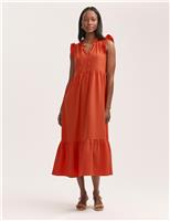 Tie Neck Ruffle Midi Tiered Dress