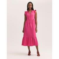 Finery London Tie Neck Ruffle Midi Tiered Dress Pink