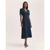 V-Neck Button Front Midi Tea Dress