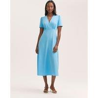 Finery London V-Neck Button Front Midi Tea Dress Light Blue