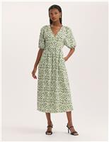 Pure Cotton Animal Print Midi Waisted Dress