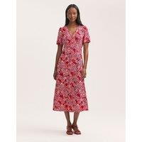 Finery London Floral V-Neck Button Through Midi Tea Dress Red Mix