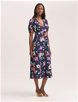 Crepe V-Neck Button Through Midi Tea Dress