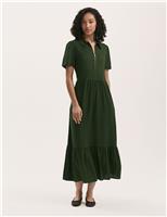 Linen Blend Collared Midi Shirt Dress