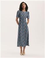 Finery London Floral Round Neck Midi Tea Dress Navy Mix