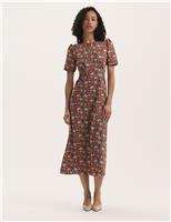 Floral Round Neck Midi Tea Dress