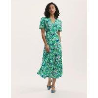 Finery London Floral V-Neck Midi Tea Dress Green Mix