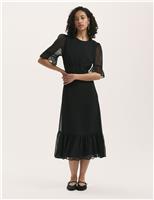 Chiffon Round Neck Midi Tiered Dress
