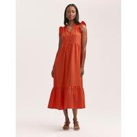 Finery London Tie Neck Ruffle Midi Tiered Dress Orange