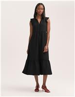 Finery London Tie Neck Ruffle Midi Tiered Dress Orange