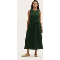 Finery London Cotton Rich Round Neck Midi Skater Dress Dark Khaki
