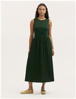 Cotton Rich Round Neck Midi Skater Dress