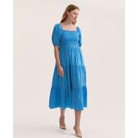 Pure Cotton Square Neck Midi Tiered Dress