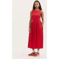Finery London Cotton Rich Round Neck Midi Skater Dress Red