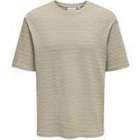 ONLY & SONS Pure Cotton Textured Crew Neck T-Shirt Stone