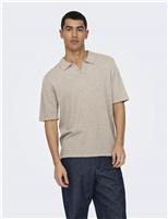 ONLY & SONS Linen Blend Knitted Polo Shirt Navy