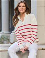 Cotton Rich Striped Quarter Zip Jumper