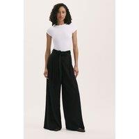 Finery London Linen Blend Belted Wide Leg Trousers Black