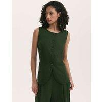 Finery London Linen Blend Round Neck Waistcoat Dark Khaki