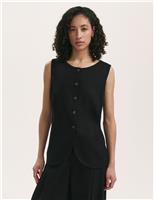 Linen Blend Round Neck Waistcoat