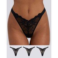 Boux Avenue 3pk Fran Floral Lace High Leg Thongs Black