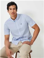 Crew Clothing Pure Cotton Seersucker Short Sleeve Shirt Light Blue Mix