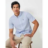 Crew Clothing Pure Cotton Seersucker Short Sleeve Shirt Light Blue Mix
