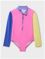 Crew Clothing Colour Block Long Sleeve Swimsuit (3-12 Yrs) Green Mix