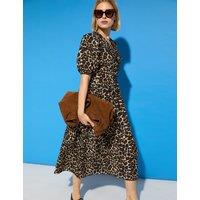 Pure Cotton Animal Print Midi Shirt Dress