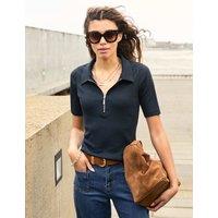 BAUKJEN Pure Cotton Collared Half Zip Top Navy