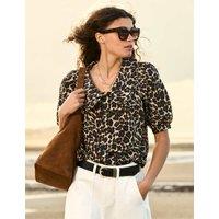 Pure Cotton Animal Print Collared Blouse